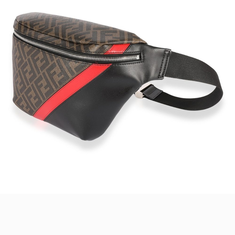 Fendi zucca coated canvas, red & black calfskin belt bag